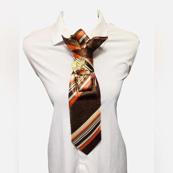 Trime Time Jewelry - Elegant Brown and Gold Necktie Necklace
